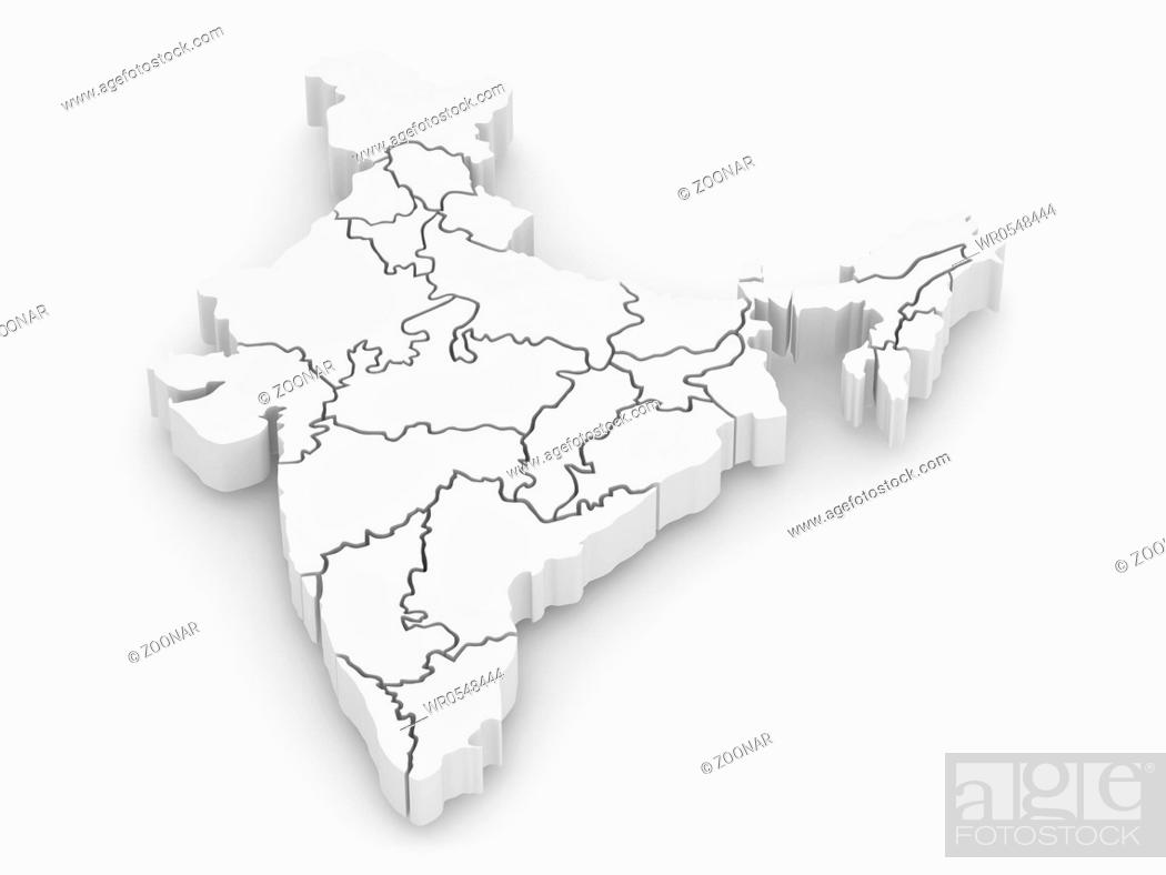 Three-dimensional map of India on white isolated background. 3d, Stock  Photo, Picture And Royalty Free Image. Pic. WR0548444 | agefotostock