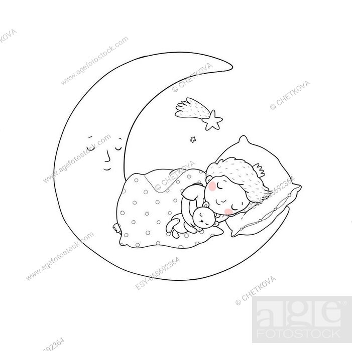 The little prince is sleeping on the moon. Cute cartoon boy in bed. Vector,  Stock Vector, Vector And Low Budget Royalty Free Image. Pic. ESY-058692364  | agefotostock