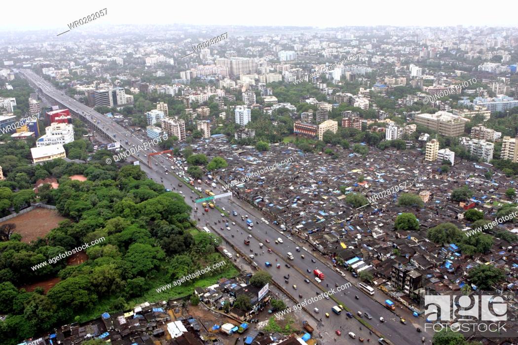 Stock Photo: An aerial view of Western express highway at Andheri east junction in western suburb of Bombay Mumbai , Maharashtra , India.