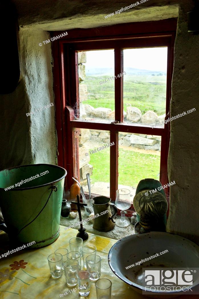 Stock Photo: Historic monument cottage of Dan O'Hara, evicted by the British and forced to emigrate, Connemara, County Galway, Ireland.