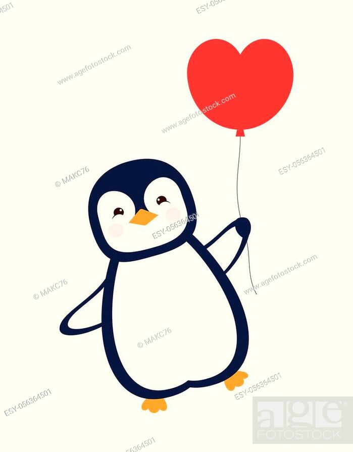 cute card of cartoon character penguin with heart balloon in paws isolated  on white background, Stock Vector, Vector And Low Budget Royalty Free  Image. Pic. ESY-056364501 | agefotostock
