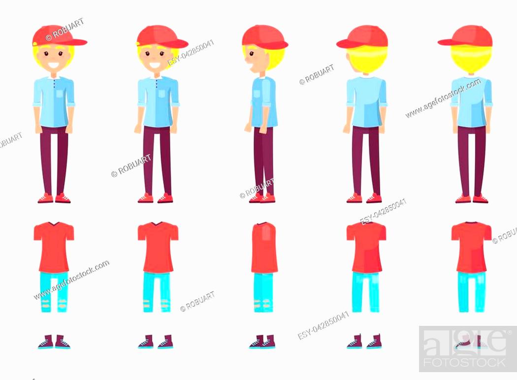Teenager boy animated cartoon character clothes, stylish male wearing  trousers, jeans jacket and cap, Stock Vector, Vector And Low Budget Royalty  Free Image. Pic. ESY-042850041 | agefotostock