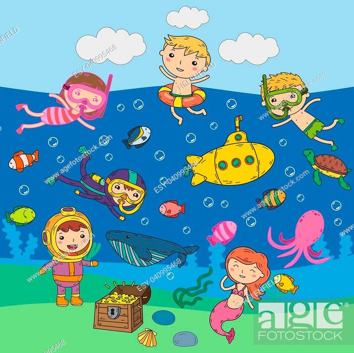 Underwater. Kids waterpark. Sea and ocean adventure. Summertime, Stock  Vector, Vector And Low Budget Royalty Free Image. Pic. ESY-040995468 |  agefotostock