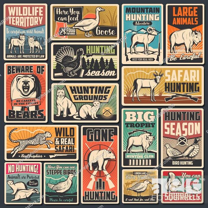 Hunting sport and safari animals with hunter guns vector design, Stock  Vector, Vector And Low Budget Royalty Free Image. Pic. ESY-058858409 |  agefotostock