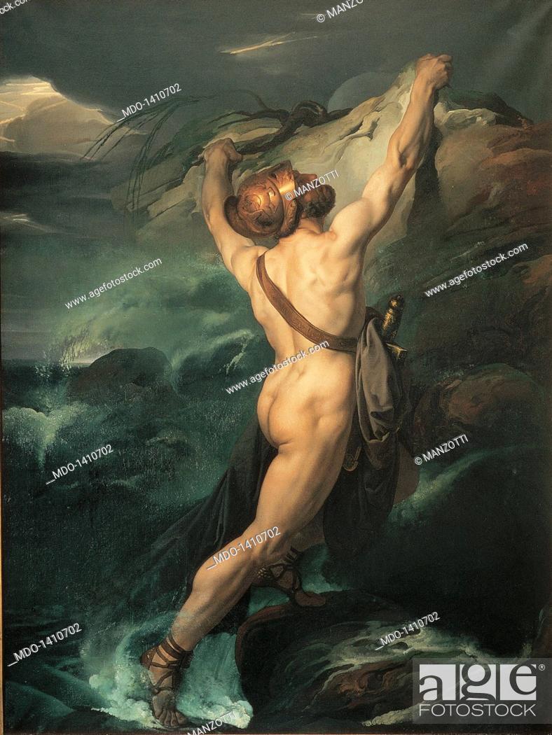 Stock Photo: Ajax of Oileus Shipwrecked (Ajace Oileo naufrago s'aggrappa ad uno scoglio imprecando contro gli Dei), by Francesco Hayez, 1791 - 1882, 18th - 19th Century.