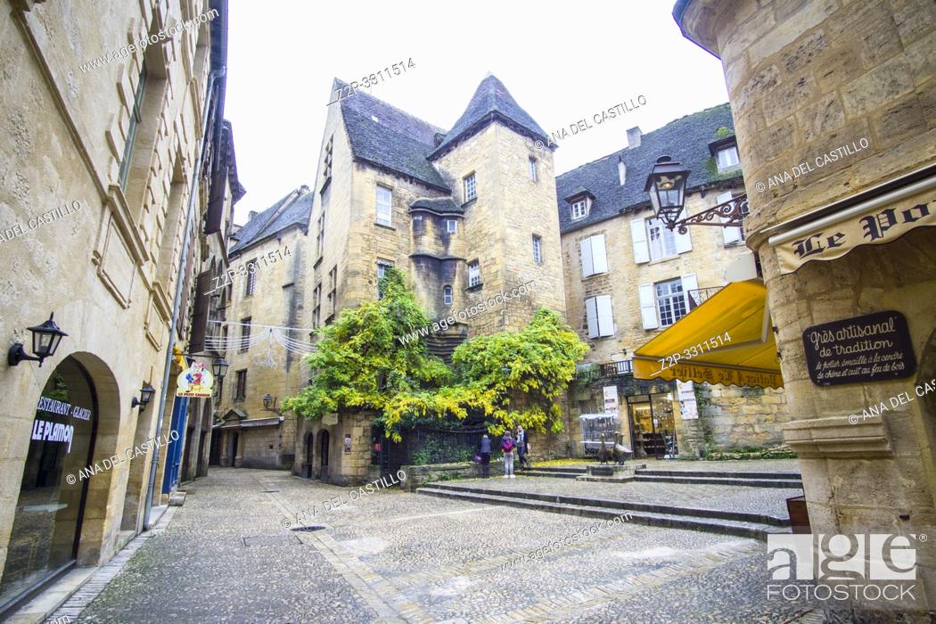 Stock Photo: Sarlat la Caneda a beautiful medieval town and one of the highlights to a visit to the Dordogne Perigord France on December 7, 2018.