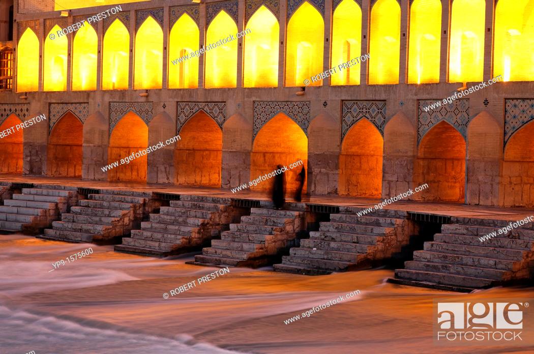 Stock Photo: The Khaju bridge over the River Zayandeh, Isfahan, Iran.