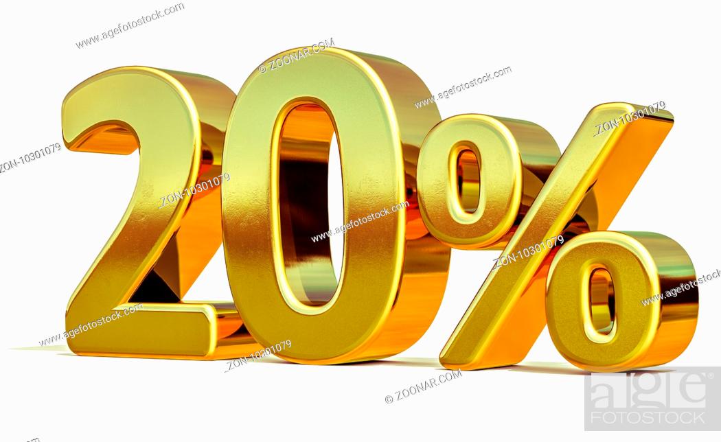 Stock Photo: 3d render: Gold 20 Percent Off Discount Sign, Sale Banner Template, Special Offer 20% Off Discount Tag, Twenty Percentages Up Sticker, Gold Sale Symbol.