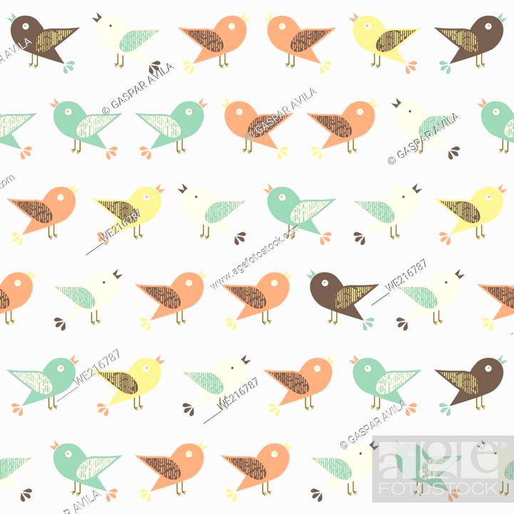 Vector: Nature pattern with assorted birds. Digital art.