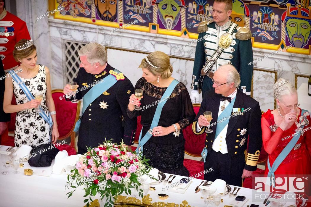 Stock Photo: Queen Letizia of Spain, King Philippe of Belgium, Queen Maxima of The Netherlands, King Carl Gustaf of Sweden and Queen Margrethe of Denmark attend the gala.