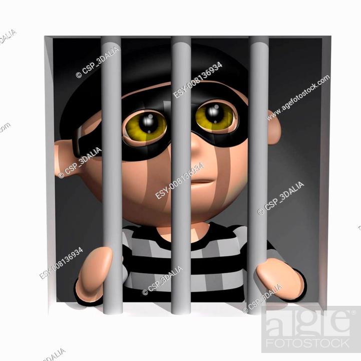 3d Burglar behind bars, Stock Photo, Picture And Low Budget Royalty Free  Image. Pic. ESY-008136934 | agefotostock