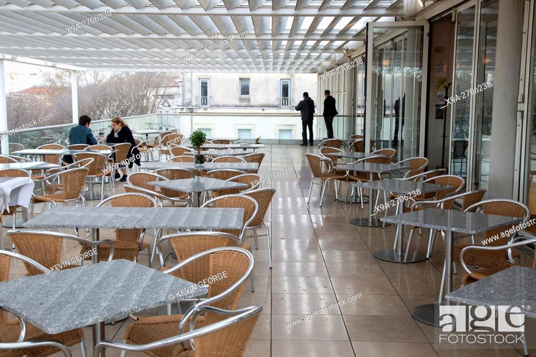 Stock Photo: Cafe Terrace of Contemporary Art Museum, Nimes, France.