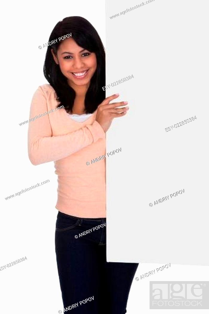 Stock Photo: Young Woman Holding Placard.