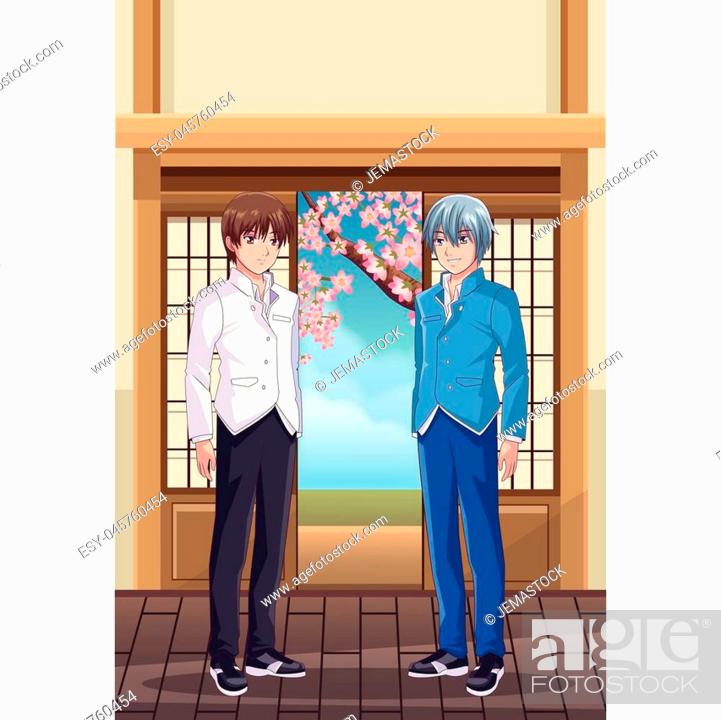 Young male students at classroom manga anime cartoons vector illustration  graphic design, Stock Vector, Vector And Low Budget Royalty Free Image.  Pic. ESY-045760454 | agefotostock