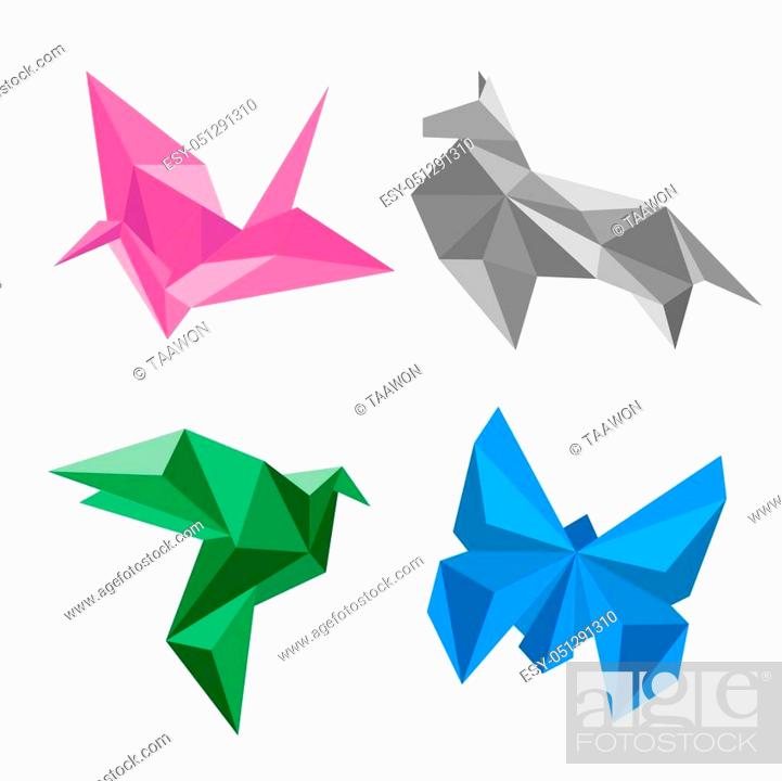Design vector illustration of origami paper animals. Abstract logo design  bird, fly bird, Stock Photo, Picture And Low Budget Royalty Free Image.  Pic. ESY-051291310 | agefotostock