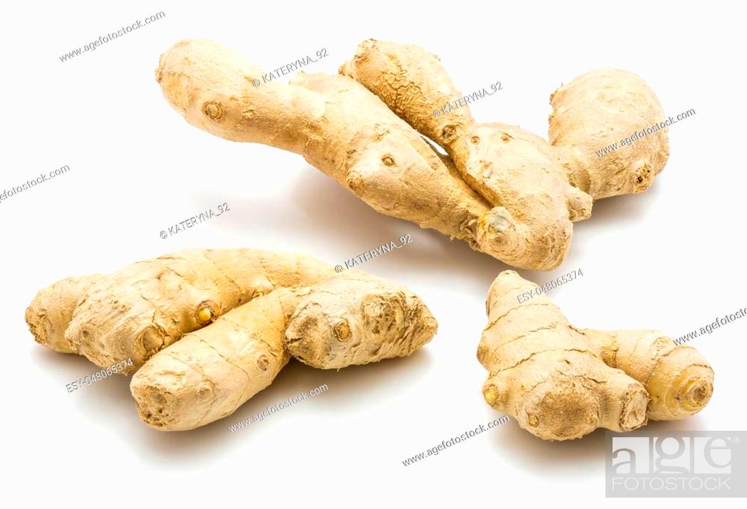 Stock Photo: Three ginger rhizome isolated on white background.