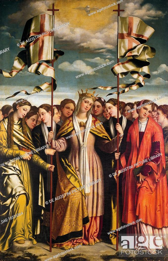 Stock Photo: Saint Ursula and her martyred companions, 1530, by Alessandro Bonvicino called Moretto (1498-1554), Church of Saint Clement, Brescia, Lombardy, Italy.
