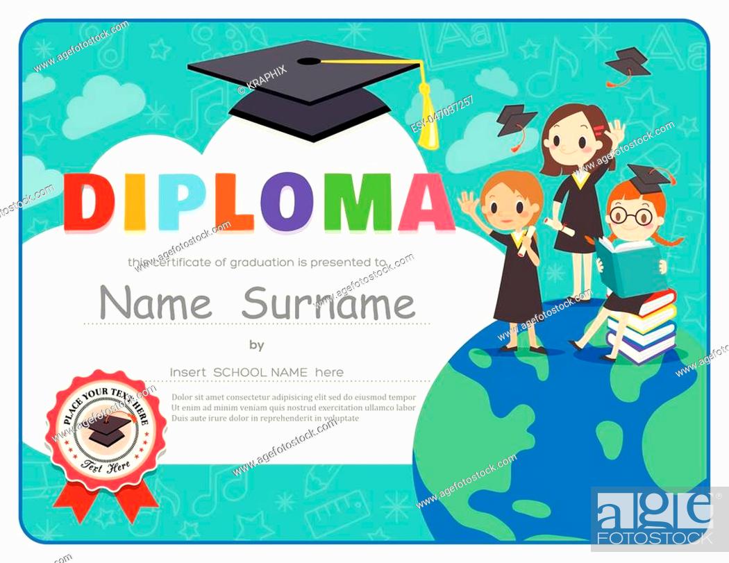 Primary School Kids Graduation Diploma certificate background Throughout Preschool Graduation Certificate Template Free