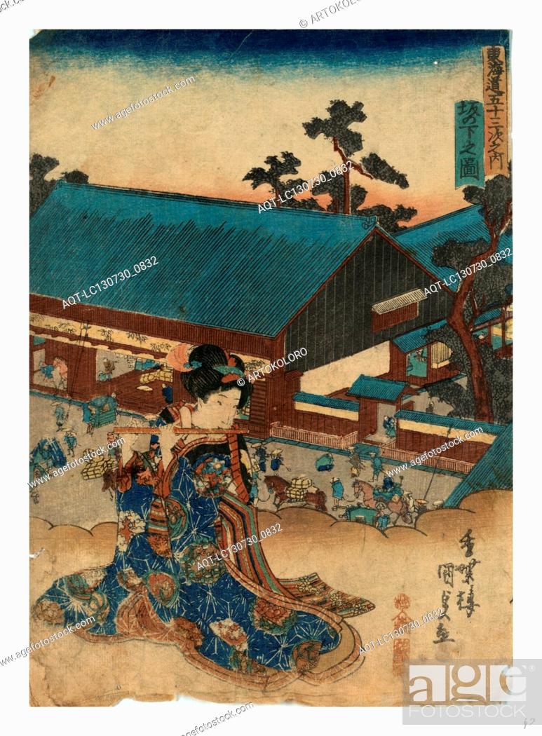 Stock Photo: Saka no shita no zu, View of Sakanoshita., Utagawa, Toyokuni, 1786-1865, artist, [between 1837 and 1844], 1 print : woodcut, color ; 25.2 x 18.2 cm.