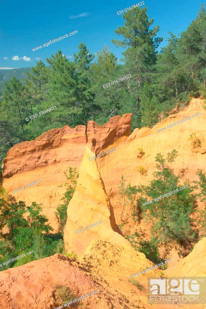Stock Photo: Ocher rocks near Roussillonl (Provence, Southern France).