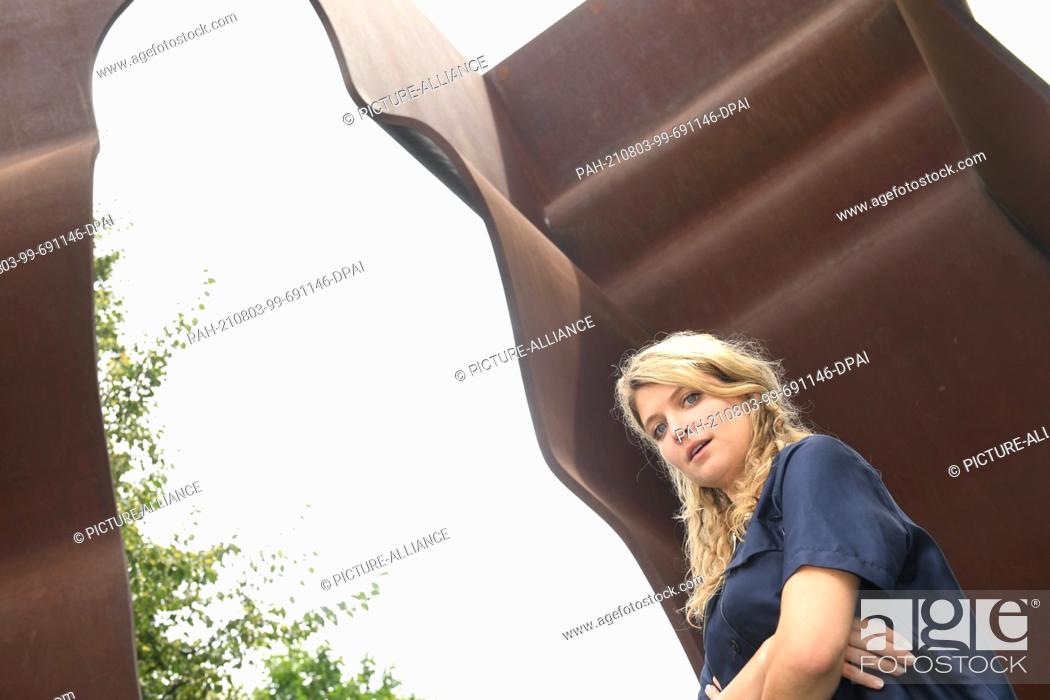 Stock Photo: 03 August 2021, Bavaria, Munich: dpa-Exklusiv - The actress Lara Mandoki shows herself at a photo session in Maxvorstadt - Schwabing in front of the Pinakothek.