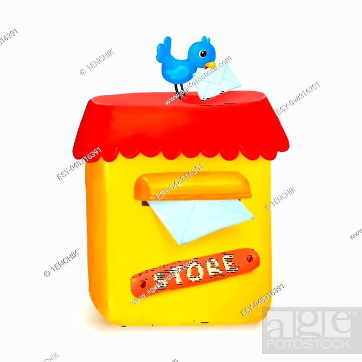 Cute little store yellow post box in cartoon style isolated on white  background, Stock Vector, Vector And Low Budget Royalty Free Image. Pic.  ESY-048316391 | agefotostock