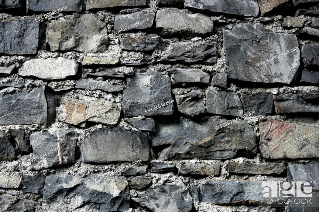 Stock Photo: Antique grunge old gray stone wall masonry architecture texture.