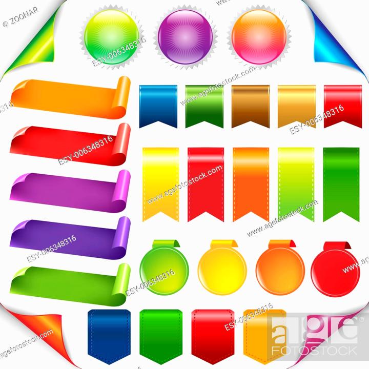Stock Photo: Colorful Ribbons And Label Set.