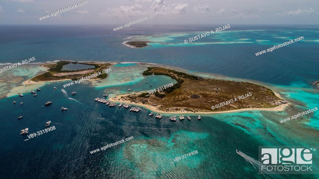 Stock Photo: Aerial view Francisky Island Surrounded by crystal clear waters and beautiful beaches of fine white sand in the Caribbean Sea Los Roques Venezuela.