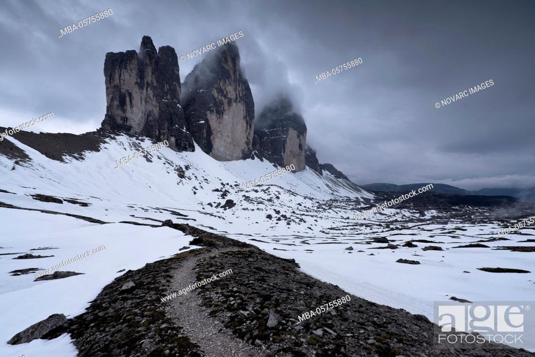 Stock Photo: Three Peaks, Dolomites, Alps, Italy, Europe.