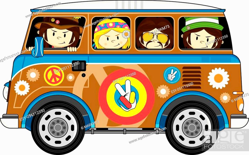Cute Cartoon Flower Power Hippies and Van Illustration, Stock Vector,  Vector And Low Budget Royalty Free Image. Pic. ESY-051112350 | agefotostock