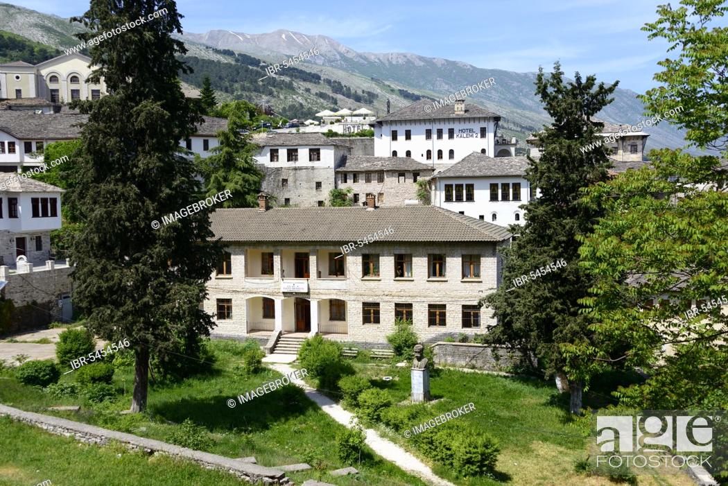 Stock Photo: Typical stone buildings, Gjirokastra, Gjirokaster, Gjirokastër, Albania, Europe.