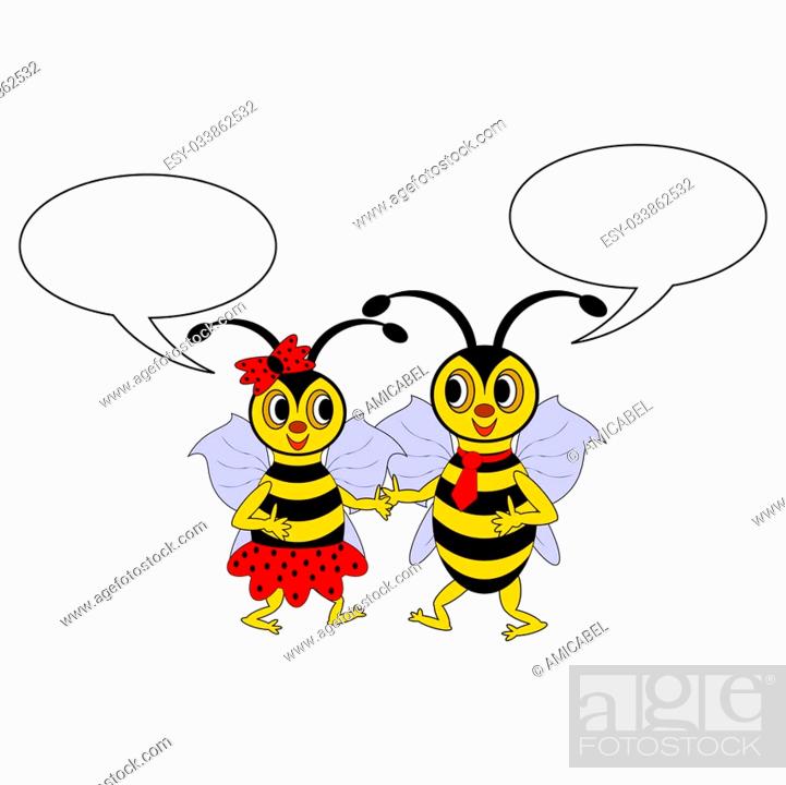 A couple of funny cartoon bees with chatting bubbles. Vector-art  illustration on a white background, Stock Vector, Vector And Low Budget  Royalty Free Image. Pic. ESY-033862532 | agefotostock