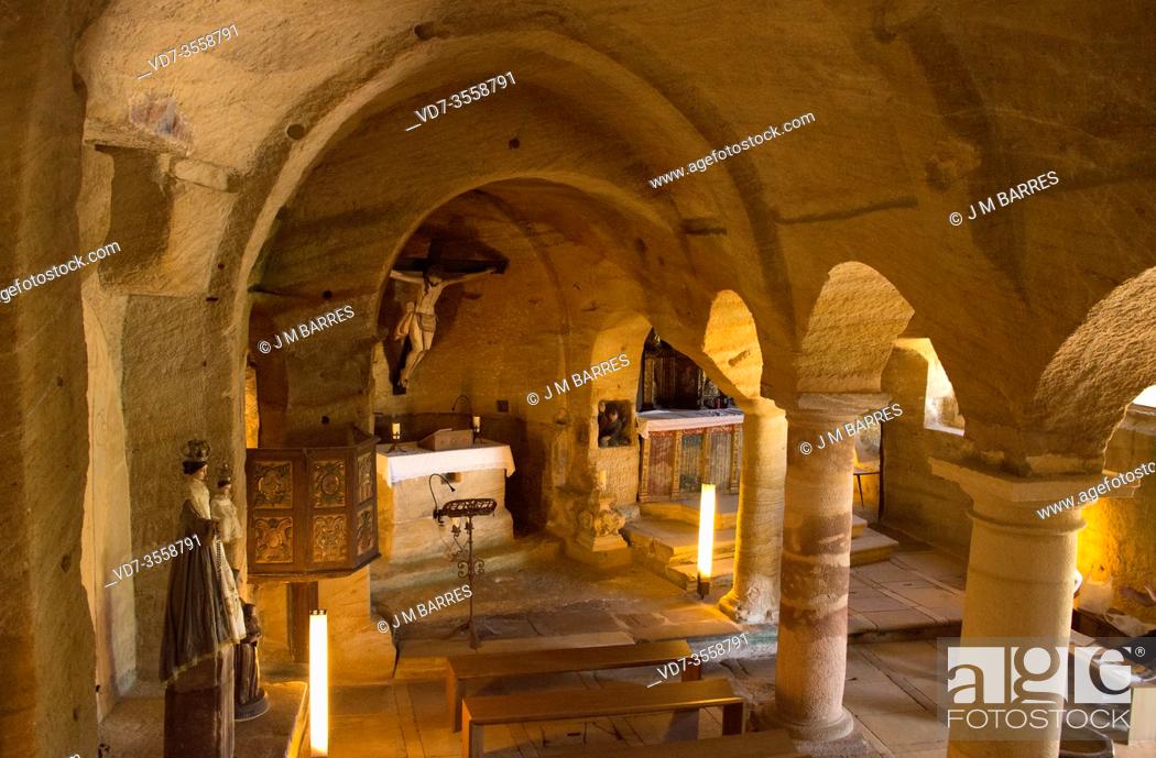 Stock Photo: Santos Justo y Pastor hermitage is a cave church from 9th century. Olleros de Pisuerga, Palencia province, Castilla y Leon, Spain.