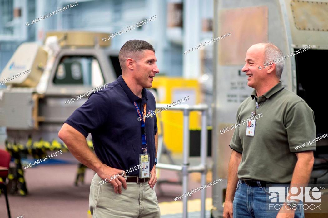 Stock Photo: NASA astronaut Jeff Williams (right), Expedition 47 flight engineer and Expedition 48 commander; and NASA astronaut Michael Hopkins are pictured during an.