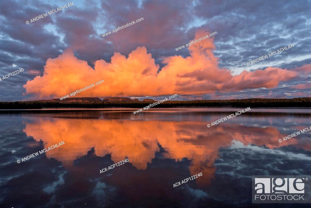 Stock Photo: Sunrise on Marie Louise Lake in Sleeping Giant Provincial Park, Ontario, Canada.