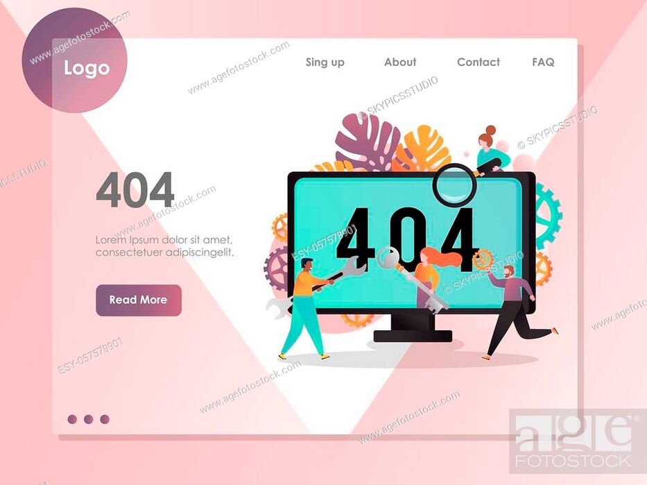 Vector: Error 404 not found vector website template, web page and landing page design for website and mobile site development. Server error, page not found concept.
