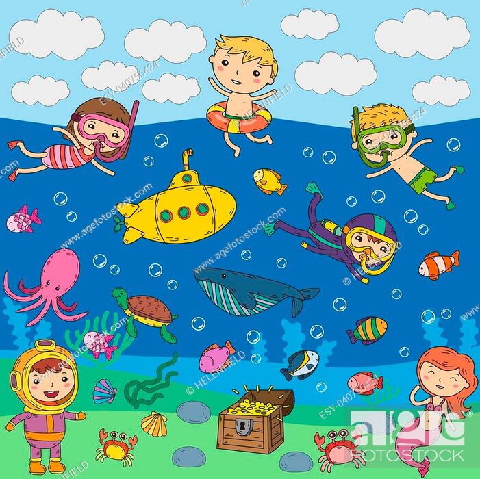 Underwater. Kids waterpark. Sea and ocean adventure. Summertime, Stock  Vector, Vector And Low Budget Royalty Free Image. Pic. ESY-040756424 |  agefotostock