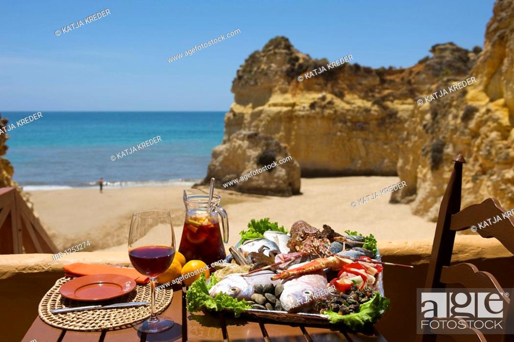 Stock Photo: Restaurant at Praia dos Tres Irmaos near Alvor, Algarve, Portugal, Europe.