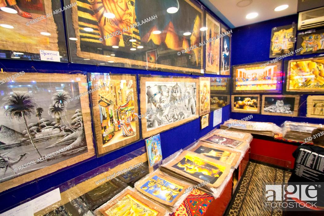 Stock Photo: Sharm El-Shaikh, Egypt - November 2, 2018:- photo for Pharaonic paintings shop In the Egyptian city of Sharm el-Sheikh, its shows Some Egyptian painting Which.