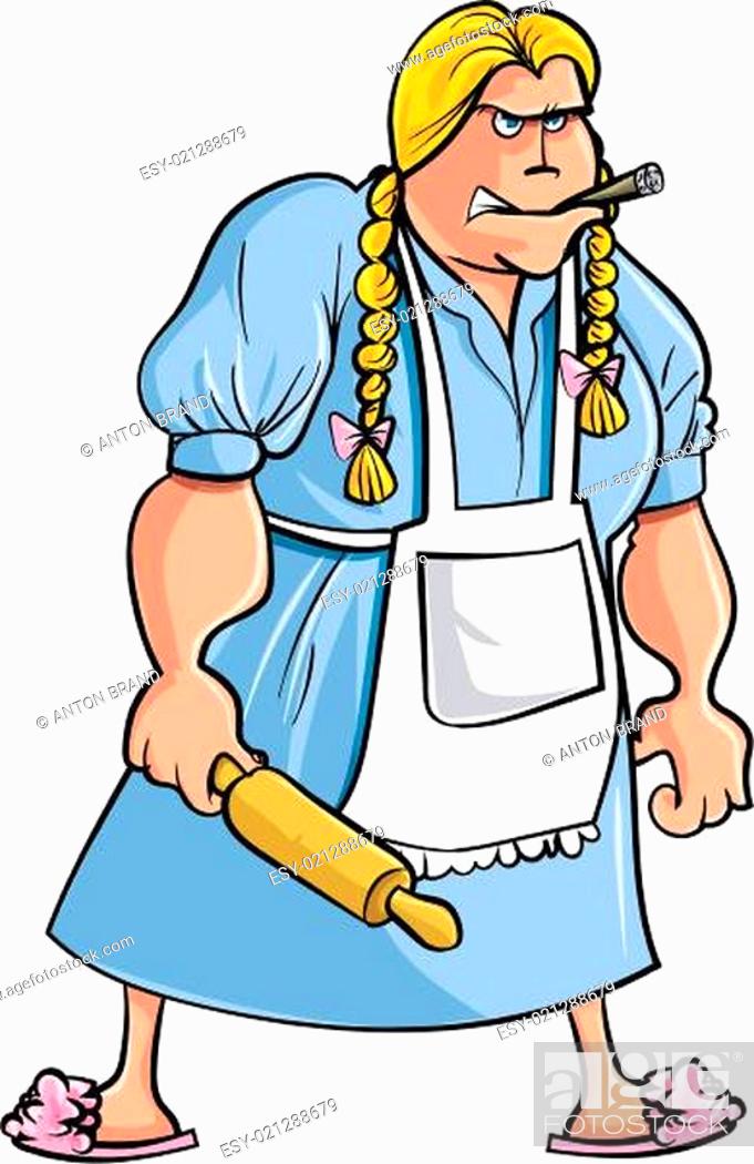Cartoon angry woman with rolling pin, Stock Photo, Picture And Low Budget  Royalty Free Image. Pic. ESY-021288679 | agefotostock