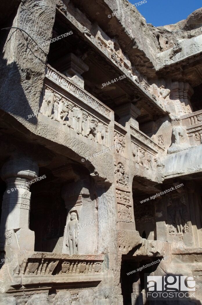 Stock Photo: The Ellora Caves, temples cut into solid rock, UNESCO World Heritage Site, near Aurangabad, Maharashtra, India, Asia.