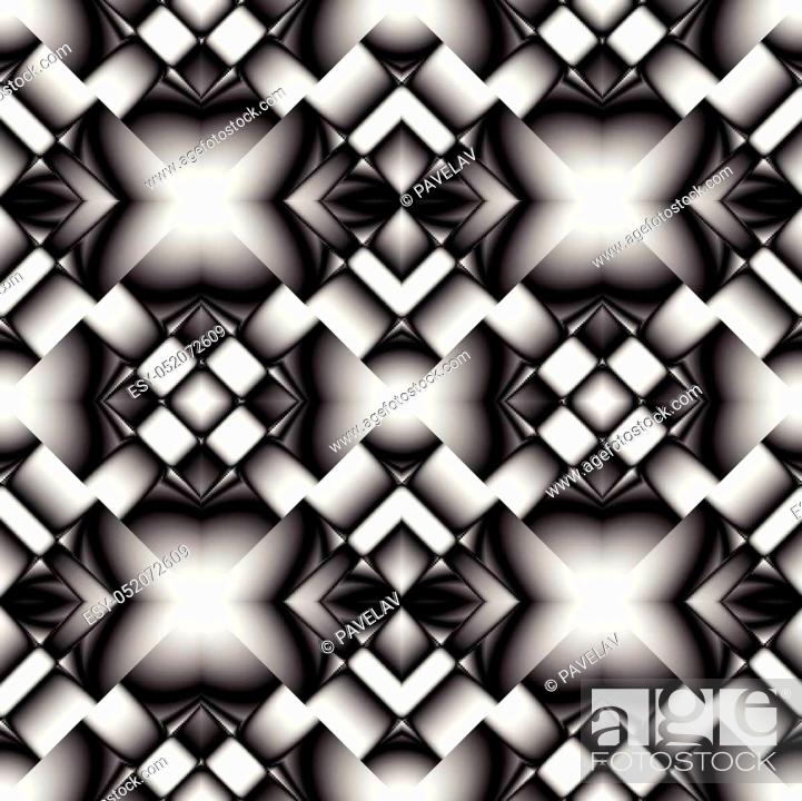 Stock Vector: Fractal seamless pattern of diamonds in the form of tiles with images on them chrome or glass elements.