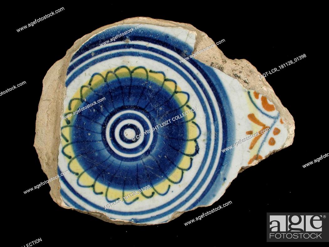 Stock Photo: WJ, Fragment majolica dish, polychrome, rosette, signed, plate crockery holder soil find ceramic earthenware glaze, Cooked on the underside covered with lead.