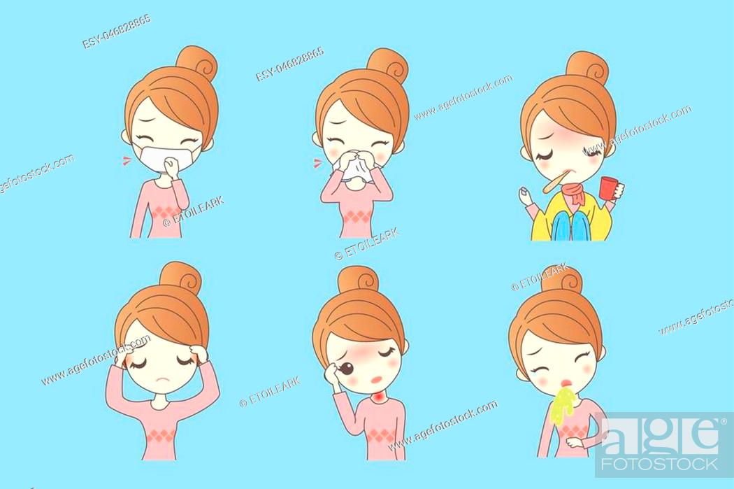 cartoon woman has fever caused by a variety of cold, Stock Vector, Vector  And Low Budget Royalty Free Image. Pic. ESY-046828865 | agefotostock