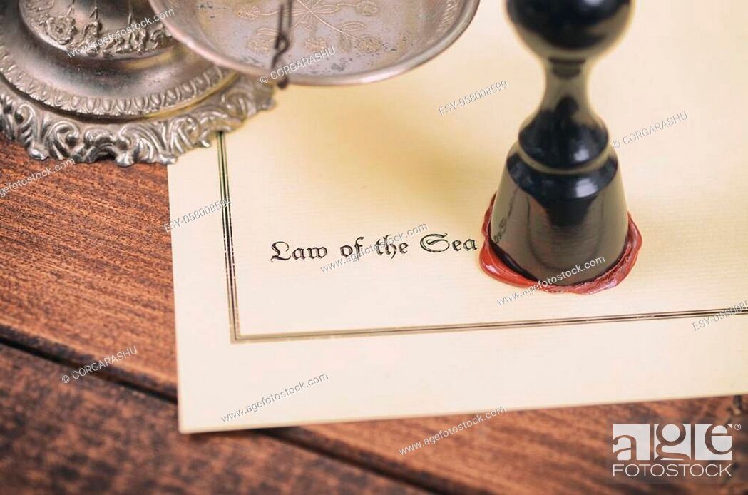 Stock Photo: Law of the sea, Scales of Justice, Notary seal, legality concept.