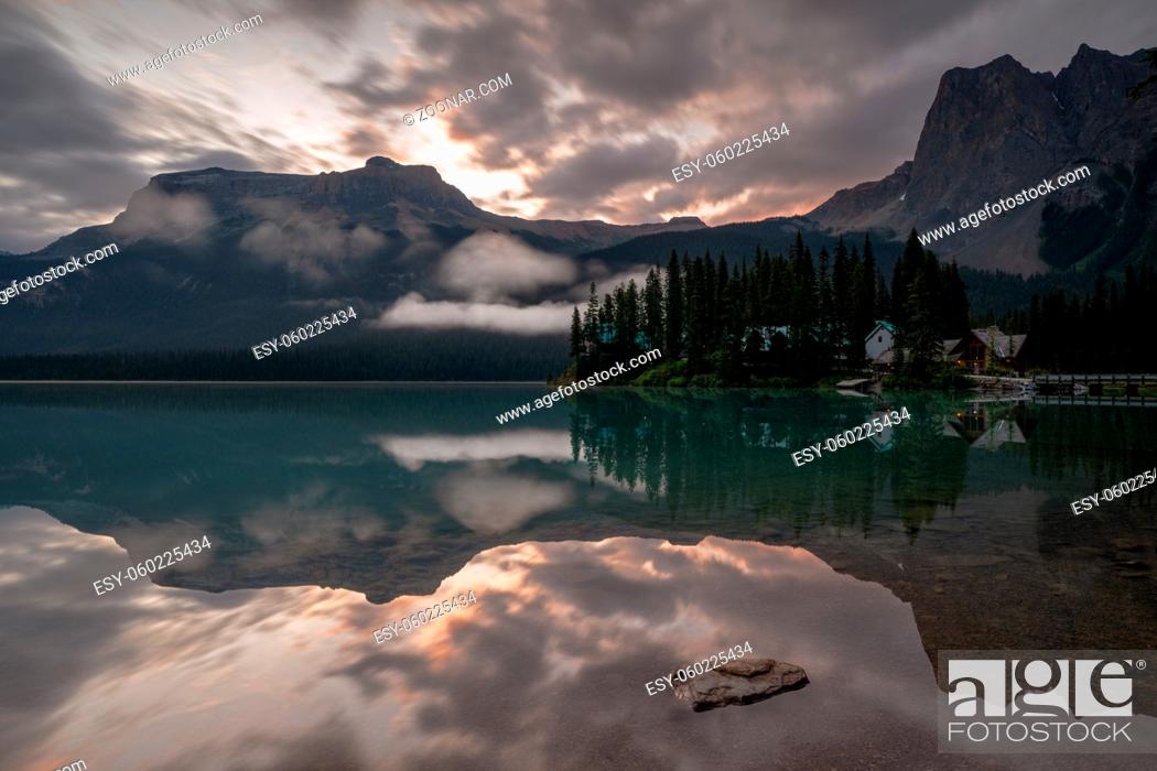 Stock Photo: Daybreak at the beautiful Emerald Lake, Yoho National Park, British Columbia, Canada.