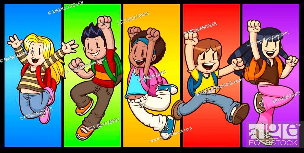 Jumping cartoon school kids. Vector clip art illustration with simple  gradients, Stock Vector, Vector And Low Budget Royalty Free Image. Pic.  ESY-052676903 | agefotostock
