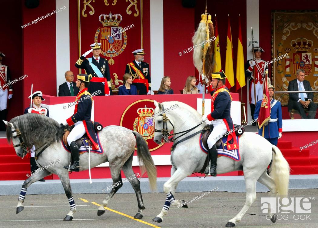 Stock Photo: Madrid, 12-10-2015 HM King Felipe, HM Queen Letizia, Princess Leonor and Princess Sofia HM King Felipe, HM Queen Letizia, Princess Leonor.