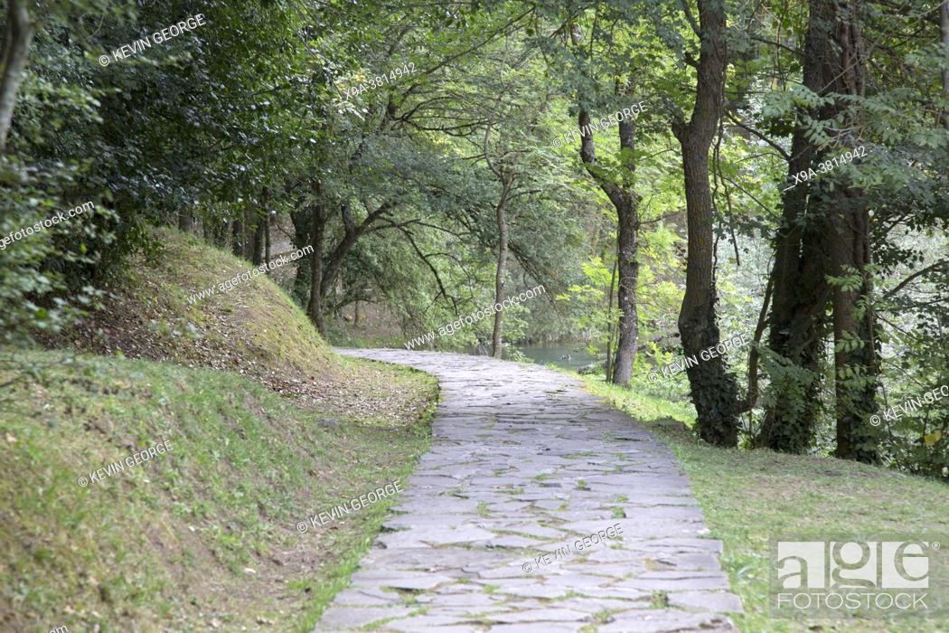 Stock Photo: Footpath at Birthplace of Ebro River, Fontibre, Reinosa, Cantabria, Spain.